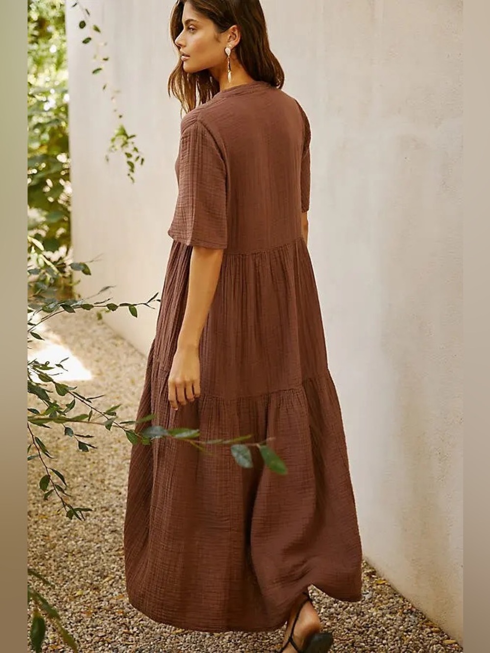 Anthropologie | Cottage Core The Kallie Flowy V-Neck Cotton Maxi Dress Medium - Picture 2 of 9